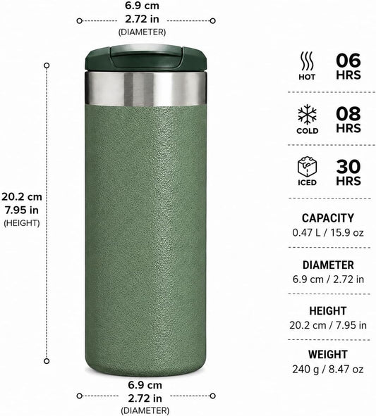 16 oz Insulated Coffee Travel Mug with Flip Lid, Stainless Steel Vacuum Tumbler, Leak-Resistant Double Wall Thermal Cup for Hot & Cold Drinks, Cream White