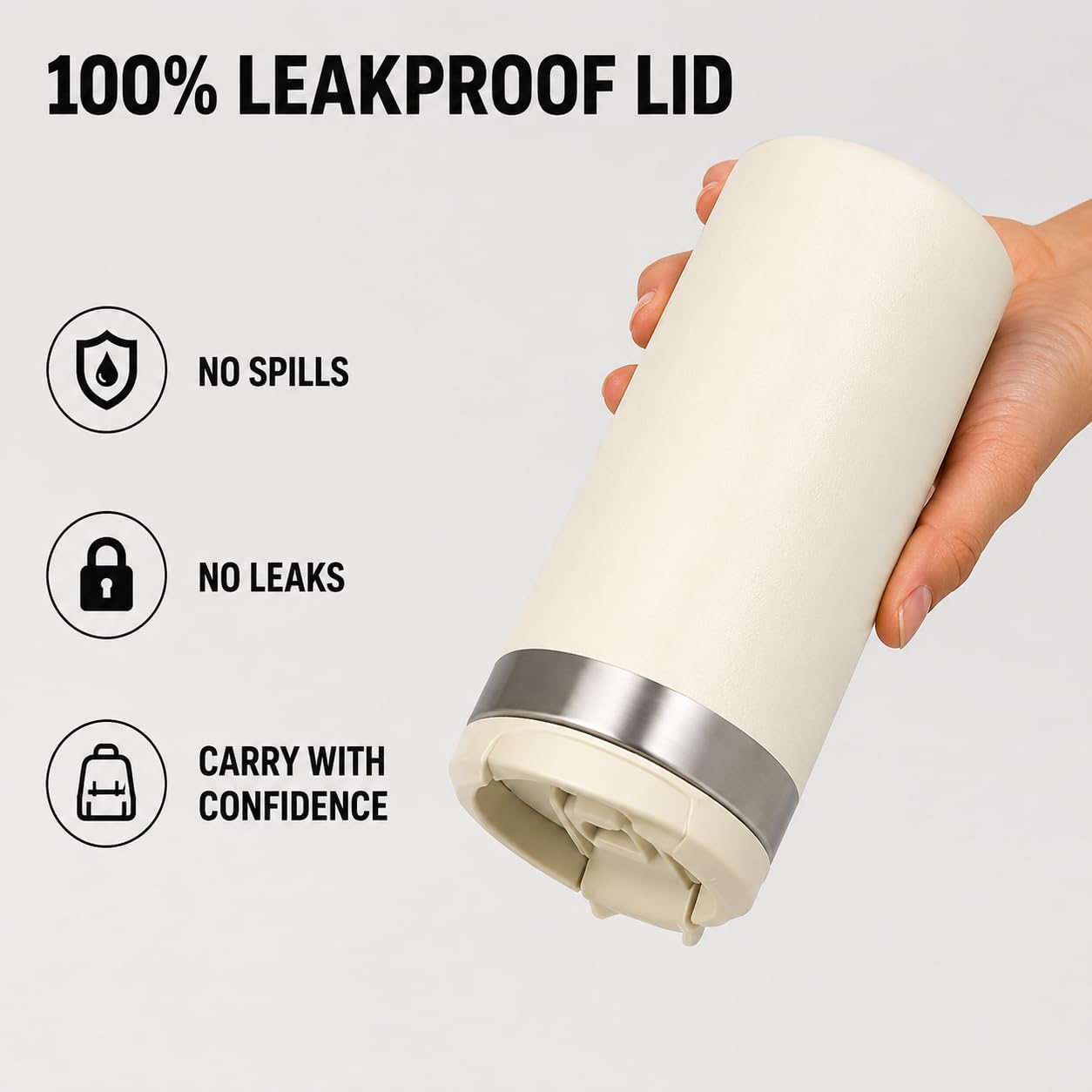 16 oz Insulated Coffee Travel Mug with Flip Lid, Stainless Steel Vacuum Tumbler, Leak-Resistant Double Wall Thermal Cup for Hot & Cold Drinks, Cream White