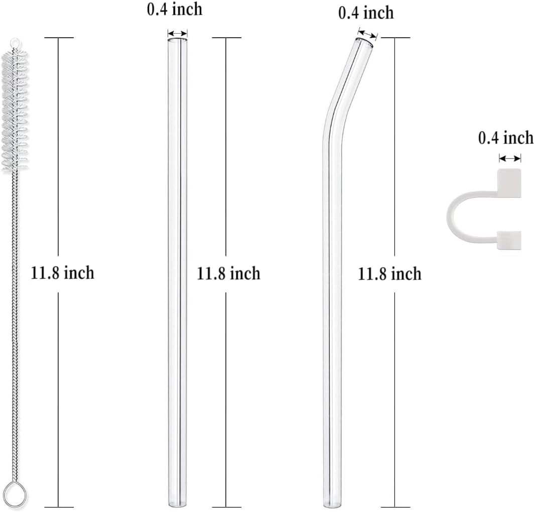 Replacement Glass Straw Compatible with Stanley 40 oz 30 oz Cup Tumbler, Reusable Straw with Covers and Cleaning Brush, 12 PCS