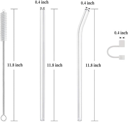 Replacement Glass Straw Compatible with Stanley 40 oz 30 oz Cup Tumbler, Reusable Straw with Covers and Cleaning Brush, 12 PCS