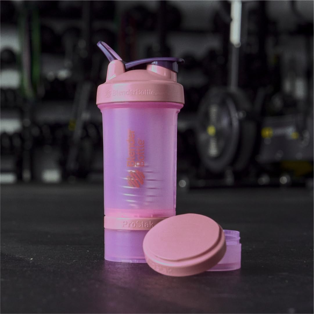 BlenderBottle Shaker Bottle with Pill Organizer and Storage for Protein Powder, Classic V2 ProStak System, 22-Ounce, Midnight Black