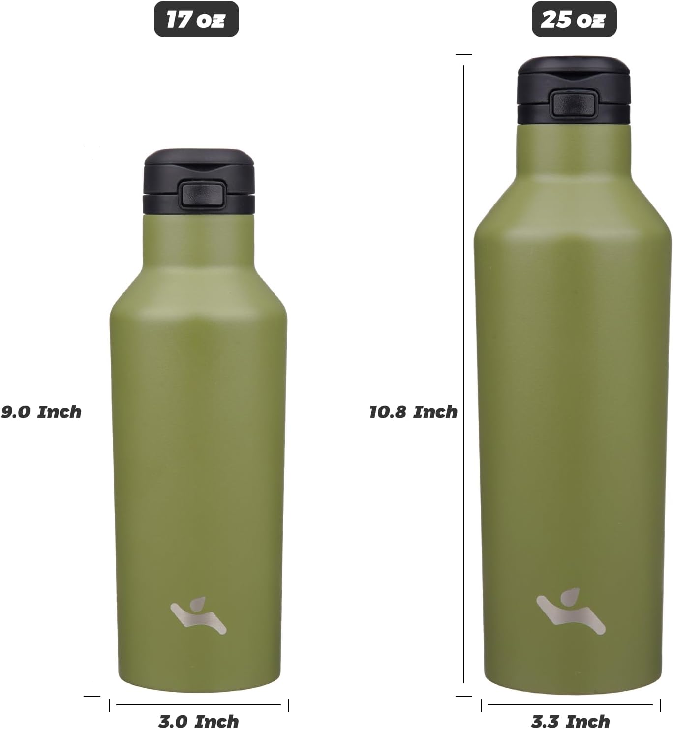 Konokyo Insulated Water Bottle with Straw,25 OZ Double Wall Vacuum Stainless Steel Water Flask with 2 Lids,Black