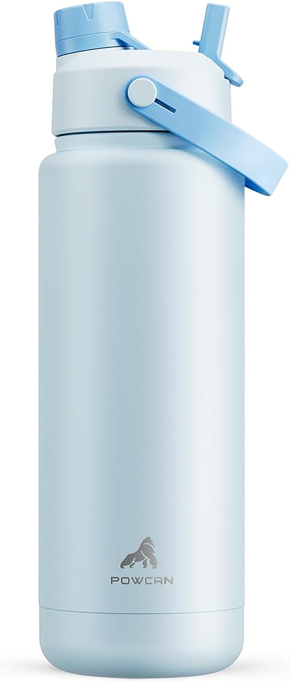 POWCAN 26 oz Insulated Water Bottle with 2-in-1 Straw and Spout Lid, Keep Cold 24H, Leak-Proof, Fits in Car Cup Holder, Stainless Steel Water Bottle for Sports, Travel, and School (Mint)