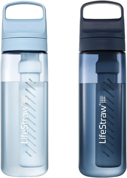 LifeStraw Go Series – BPA-Free Water Filter Bottle for Travel and Everyday use removes Bacteria, parasites and microplastics, Improves Taste, 22oz; Clear