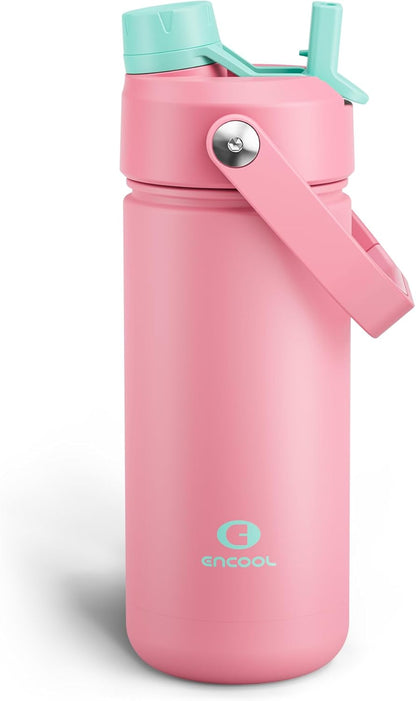 ENCOOL Insulated Water Bottle with Straw Stainless Steel Water Bottle, Leak-Proof, BPA-Free, Double Wall Vacuum Keeps Cold for 24 Hours for Sports, Travel, School (26 oz, Cotton Candy) - Colors C