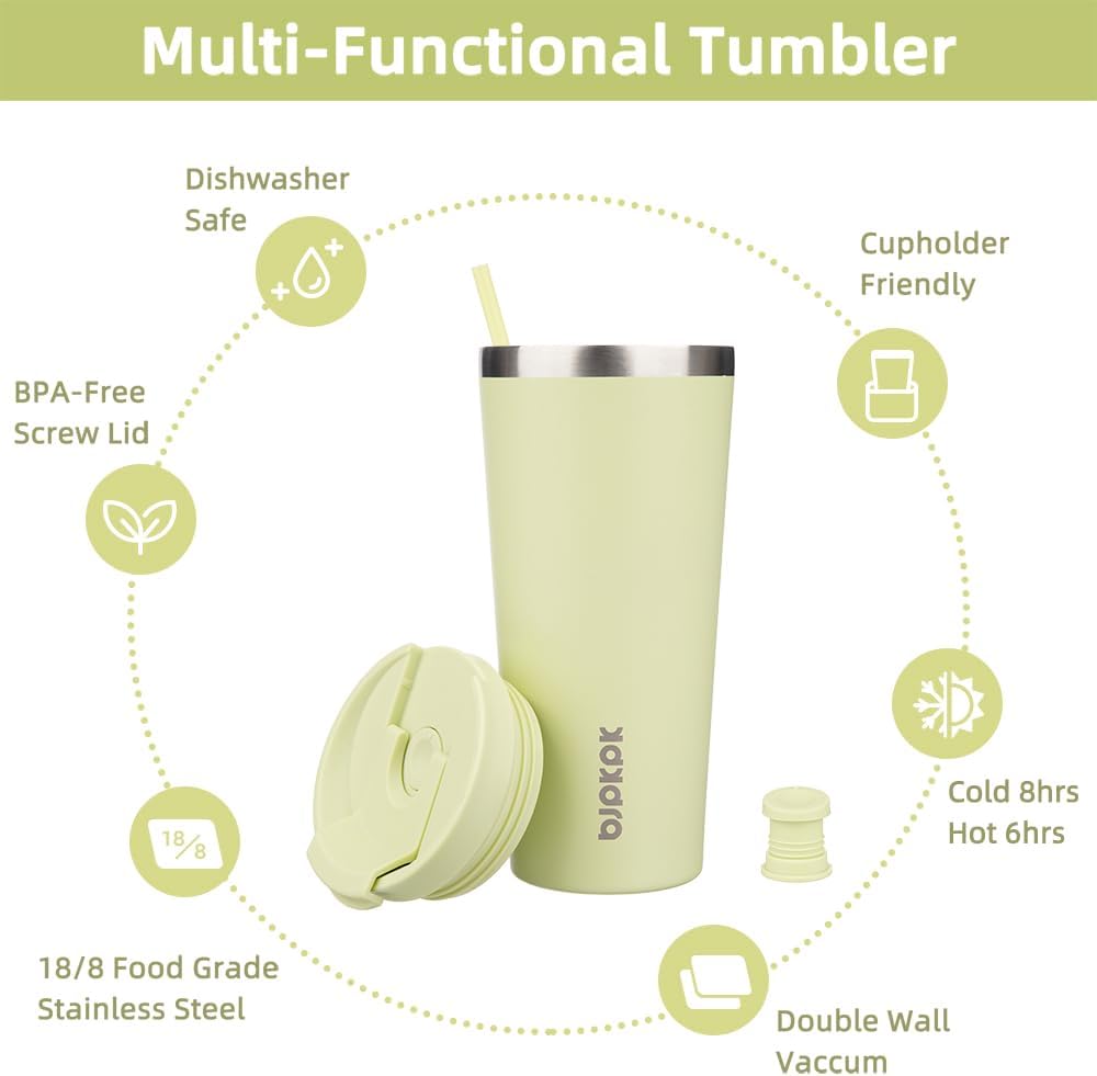 BJPKPK 22oz Insulated Tumbler With lid And Straw Stainless Steel Tumblers Travel Coffee Mug Reusable Thermal Cup,Sky