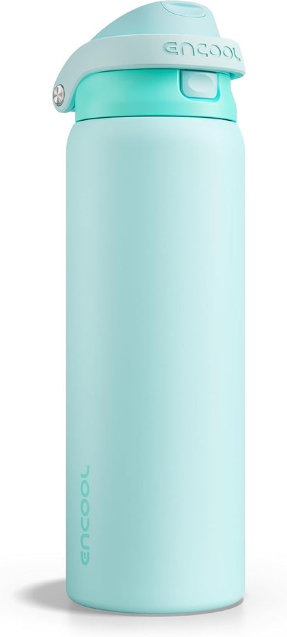 ENCOOL Leakproof Insulated Water Bottle with Straw Dual-Sip Water Bottle Bag-Safe Design for Work, Commute & Gym – Keeps Drinks Cold All Day, 24 oz, Lemonade Pink - Colors B