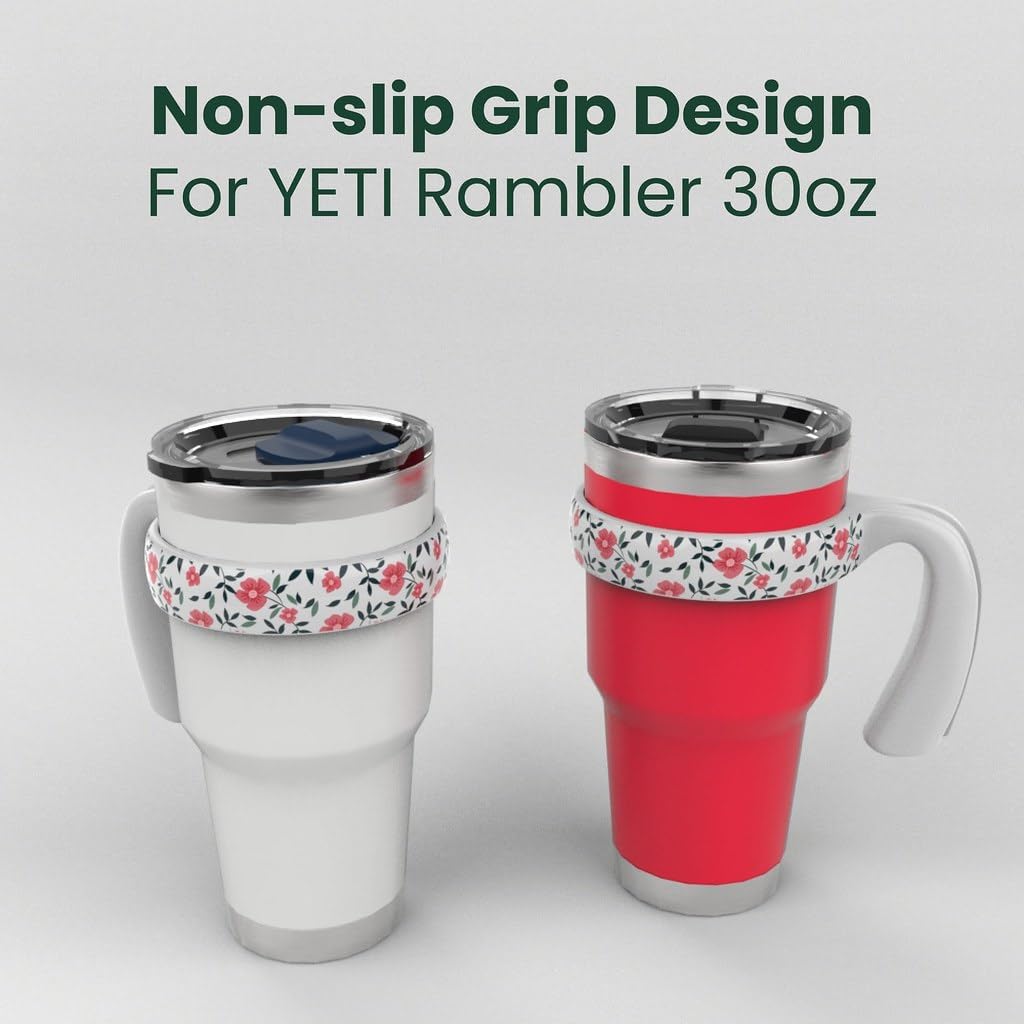 YETI 30 oz Tumbler Handle - Compatible Cup Holder With Anti-Scratch Pink Floral Design for Girls and Women, White, 1 Pack