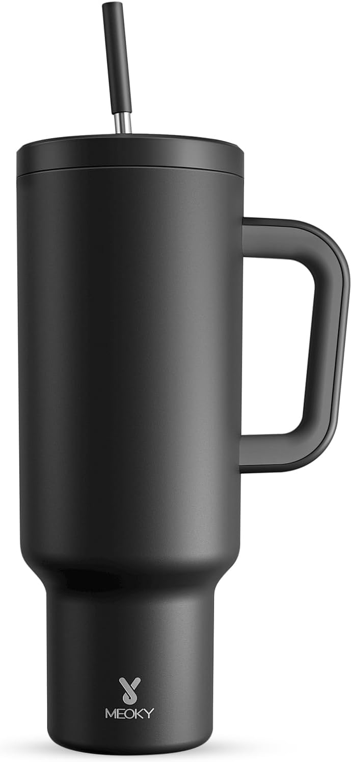 Meoky 40 oz Tumbler with Handle and Straw: Stainless Steel Insulated Tumbler with Lid and Straw - 100% Leak Proof Tumbler for Car Cup Holders - Travelers Commuters Workers, Donut