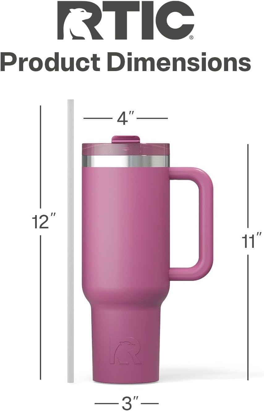 RTIC 30 oz Road Trip Tumbler Double-Walled Ceramic Lined InsulatedStainless Steel Portable Travel Coffee Mug Cup with Lid, Handle and Straw, Periwinkle Bouquet