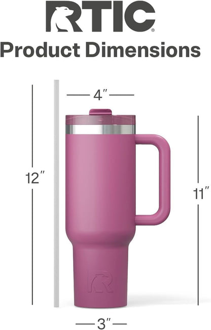 RTIC 30 oz Road Trip Tumbler Double-Walled Ceramic Lined InsulatedStainless Steel Portable Travel Coffee Mug Cup with Lid, Handle and Straw, Periwinkle Bouquet