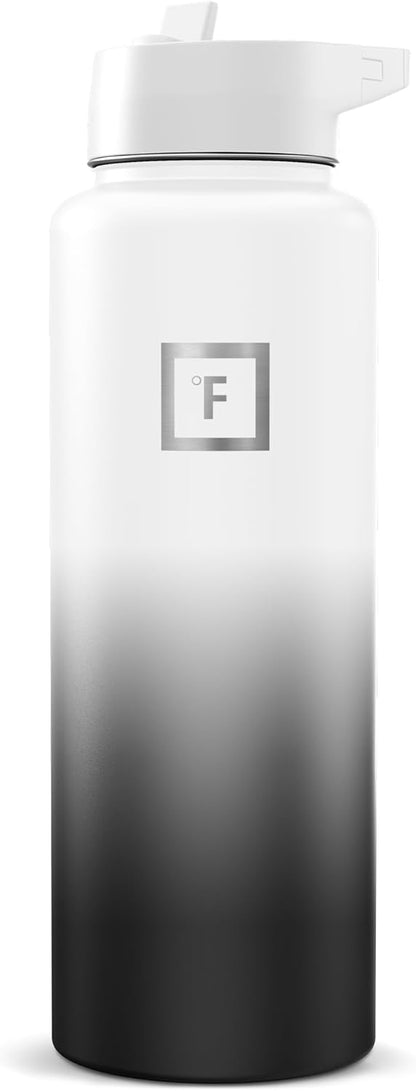 IRON °FLASK Camping & Hiking Hydration Flask with Straw, Wide Mouth Insulated Stainless Steel Sports Water Bottle - 40 oz Midnight Black