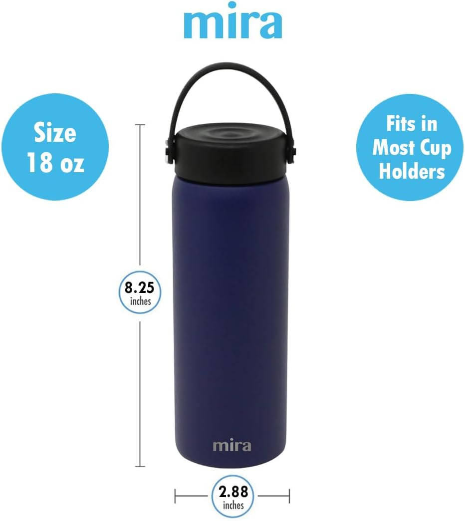 MIRA 18 oz Tea Infuser Thermo - Stainless Steel Travel Bottle with Removable Strainer for Loose Leaf Tea - Insulated Hot & Cold Brew Steeper - White