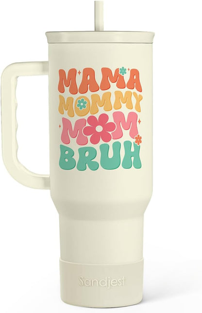 Floral Tumbler with Handle 40oz, Stainless Steel Insulated Tumblers Coffee Travel Mug Cup with Straw, Flower Coffee Cup Gifts for Women Girls, Gift for Her on Christmas Birthday Mothers Day