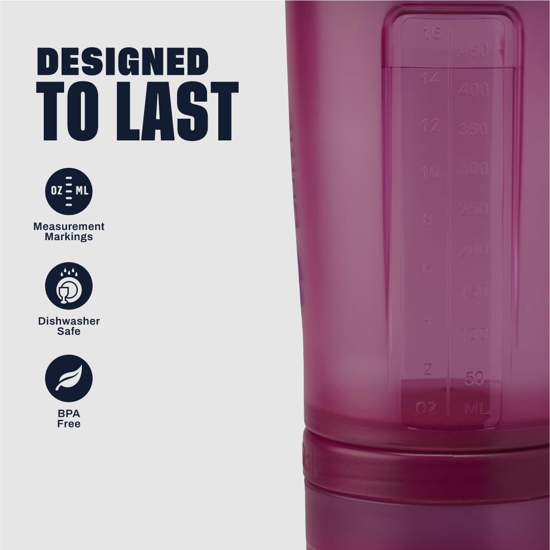 BlenderBottle Shaker Bottle with Pill Organizer and Storage for Protein Powder, Classic V2 ProStak System, 22-Ounce, Midnight Black