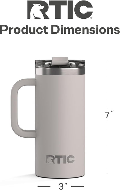 RTIC 20oz Road Trip Travel Mug with Lid and Handle, Ceramic Lined, Insulated, Stainless Steel, Metal, Double Wall Vacuum-Insulation, Portable Coffee, Tea Cup for Hot and Cold Drink, Black
