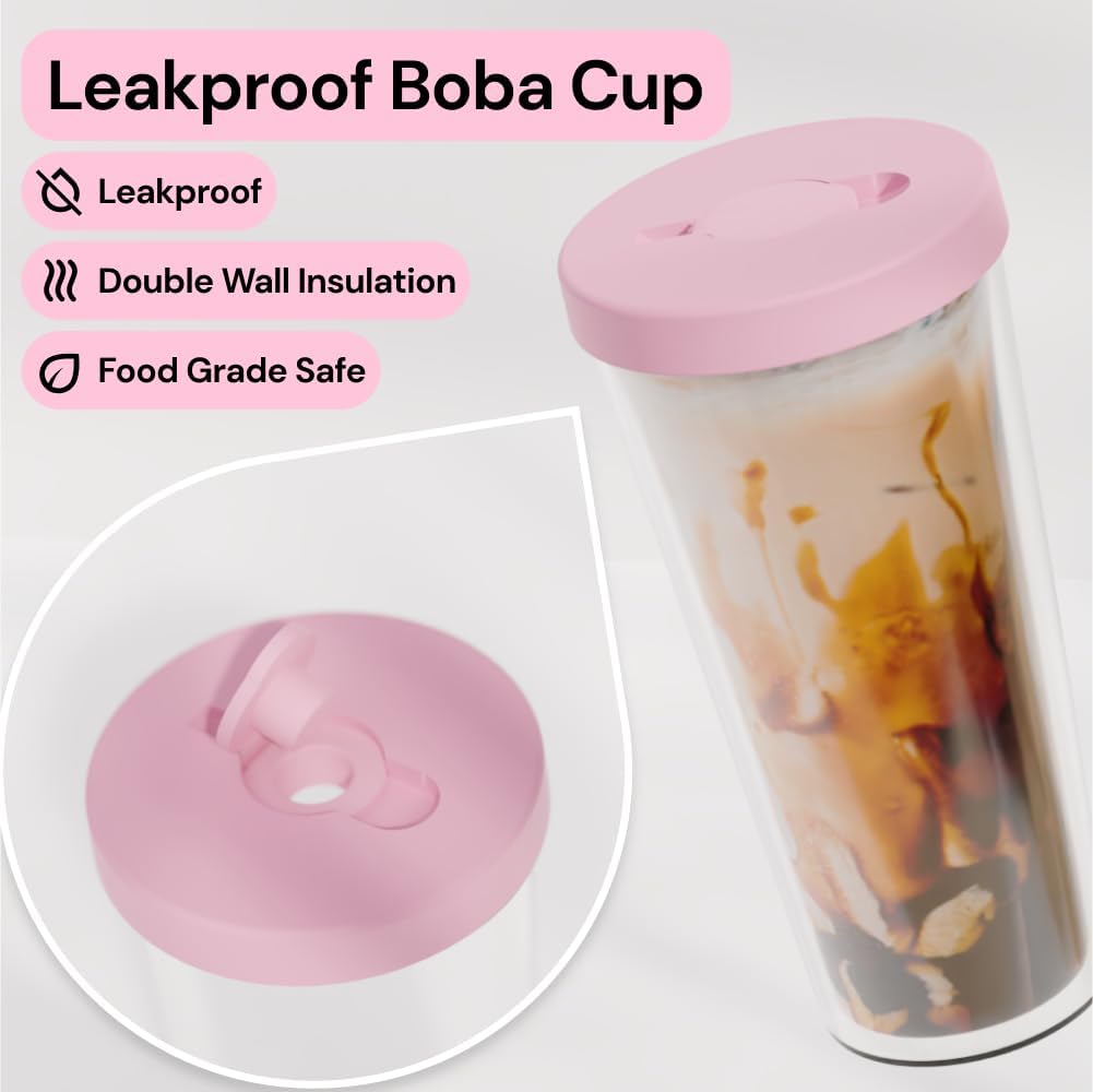 Dodoko Reusable Boba Cup and Straw Boba Tea Cup Bubble Tea Cup Reusable Iced Coffee Cup Cold Coffee Cup Smoothie Cup with Lid and Straw Smoothie Cup to go Smoothie Tumbler 17 oz - Sage Green