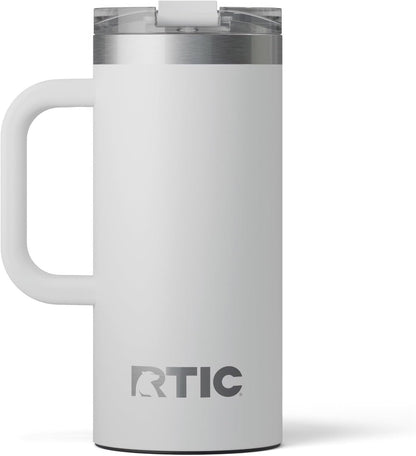RTIC 20oz Road Trip Travel Mug with Lid and Handle, Ceramic Lined, Insulated, Stainless Steel, Metal, Double Wall Vacuum-Insulation, Portable Coffee, Tea Cup for Hot and Cold Drink, Black