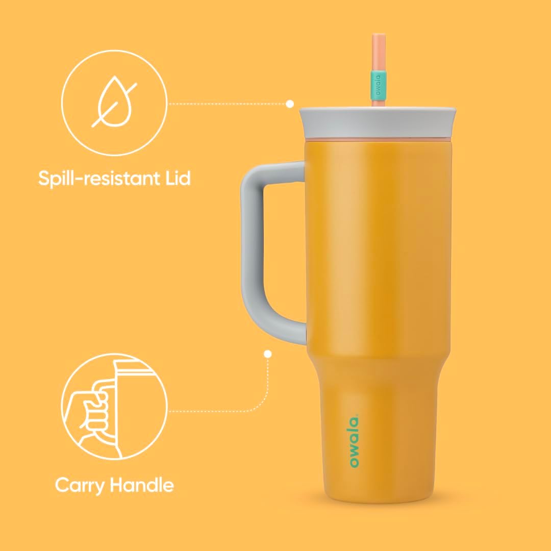 Owala Stainless Steel Triple Layer Insulated Travel Tumbler with Spill Resistant Lid and Straw, BPA Free, 24 oz, Grey/Blue (The Great Blue)