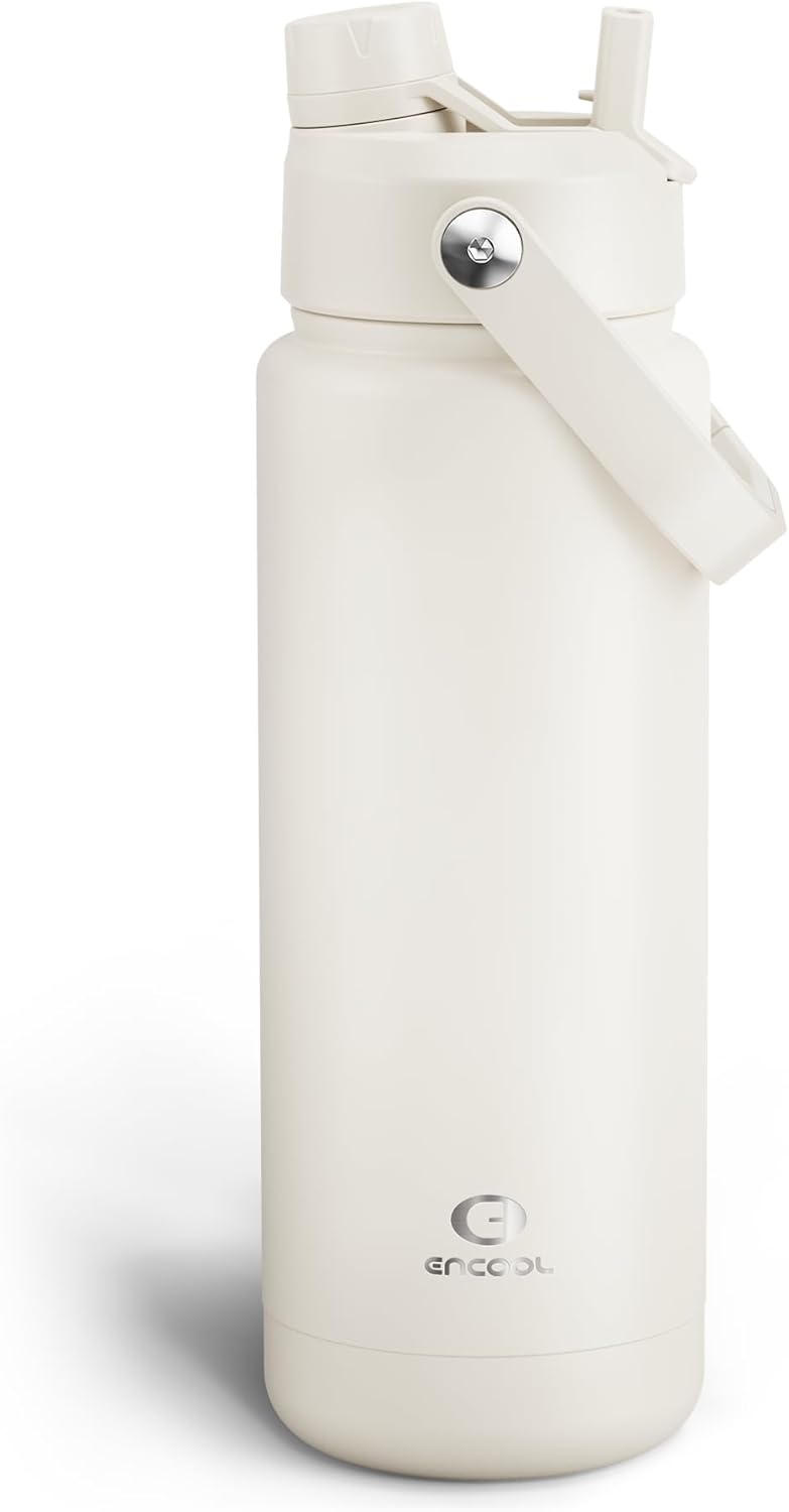 ENCOOL Insulated Water Bottle with Straw Stainless Steel Water Bottle, Leak-Proof, BPA-Free, Double Wall Vacuum Keeps Cold for 24 Hours for Sports, Travel, School (26 oz, Cotton Candy) - Colors D