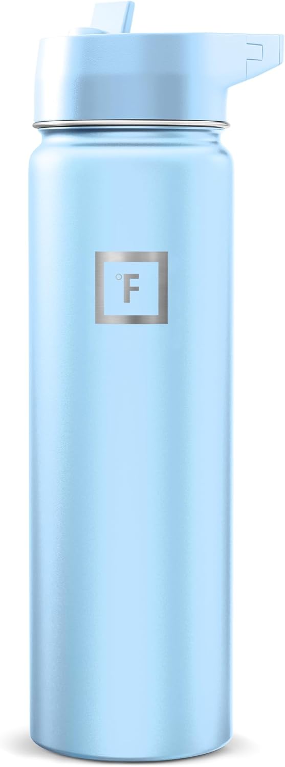 IRON °FLASK Camping & Hiking Hydration Flask with Straw, Wide Mouth Insulated Stainless Steel Sports Water Bottle - 22 oz Aurora