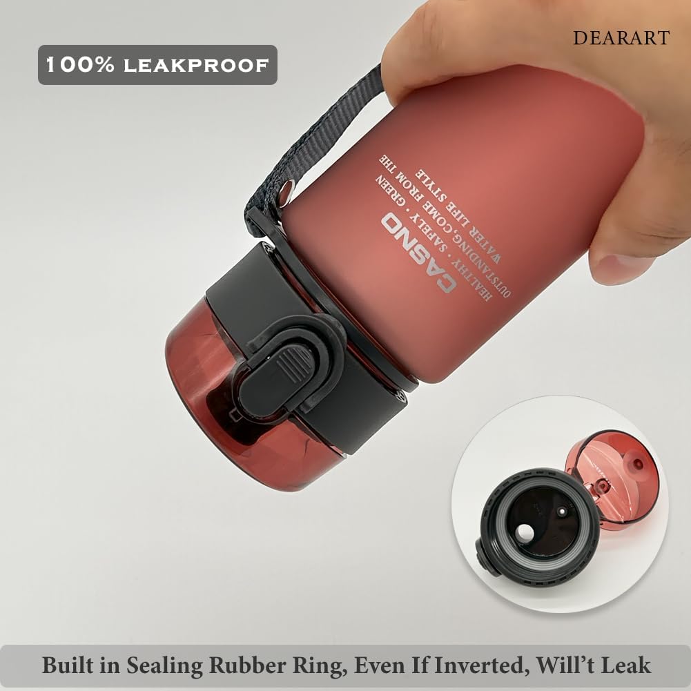 DEARART 20oz Water Bottles with Locked Button, Frosted Bottle One Hand, 100% Leakproof No Straw Direct Spout, Suit Sport Office School Travel Yoga Gym, Red
