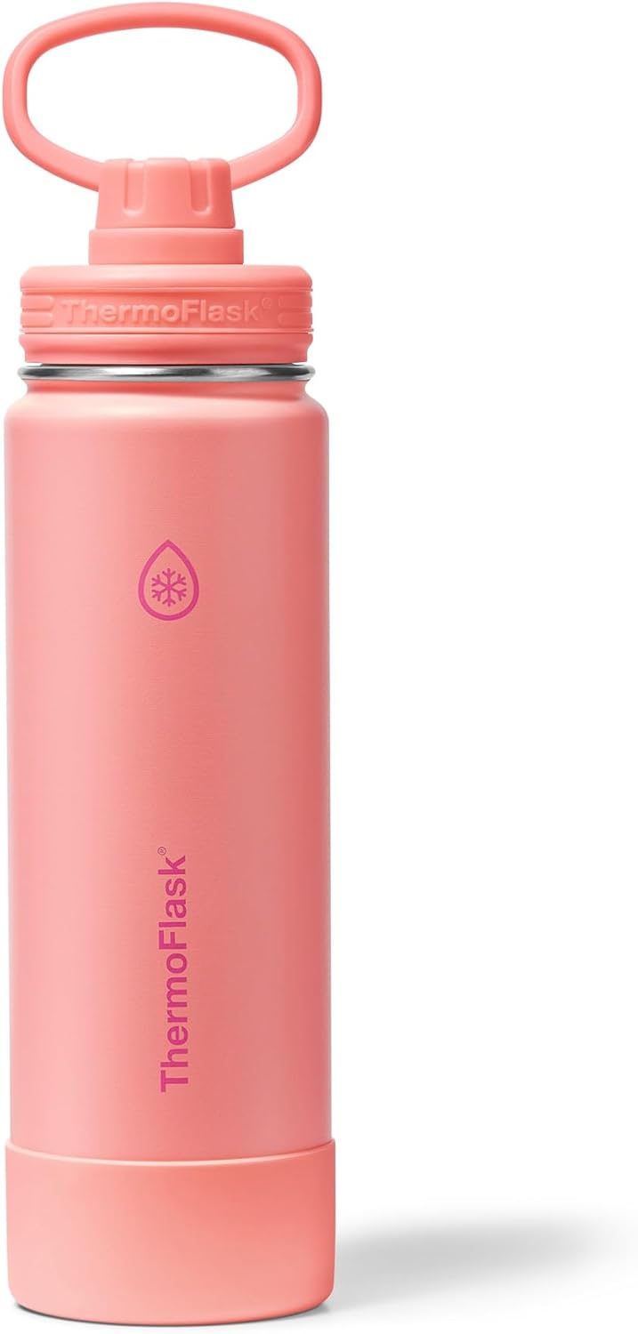 ThermoFlask Insulated Water Bottle with Spout Lid (24 oz, Lemonade Stand) - Leakproof, Stainless Steel Water Bottle for Cold & Hot Drinks, Travel & Daily Hydration