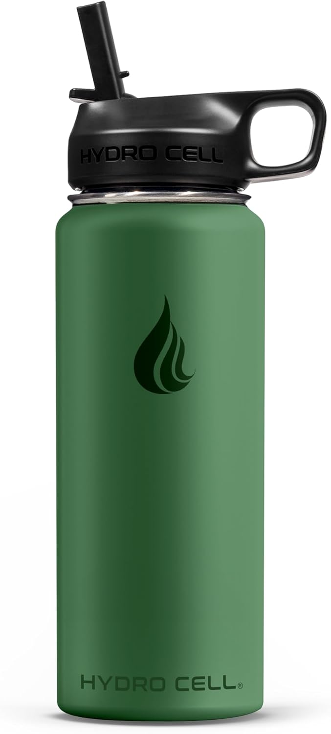 HYDRO CELL Stainless Steel Insulated Water Bottle with Straw - For Cold & Hot Drinks - Metal Vacuum Flask with Screw Cap and Modern Leakproof Sport Thermos for Adults (Neon 18oz)