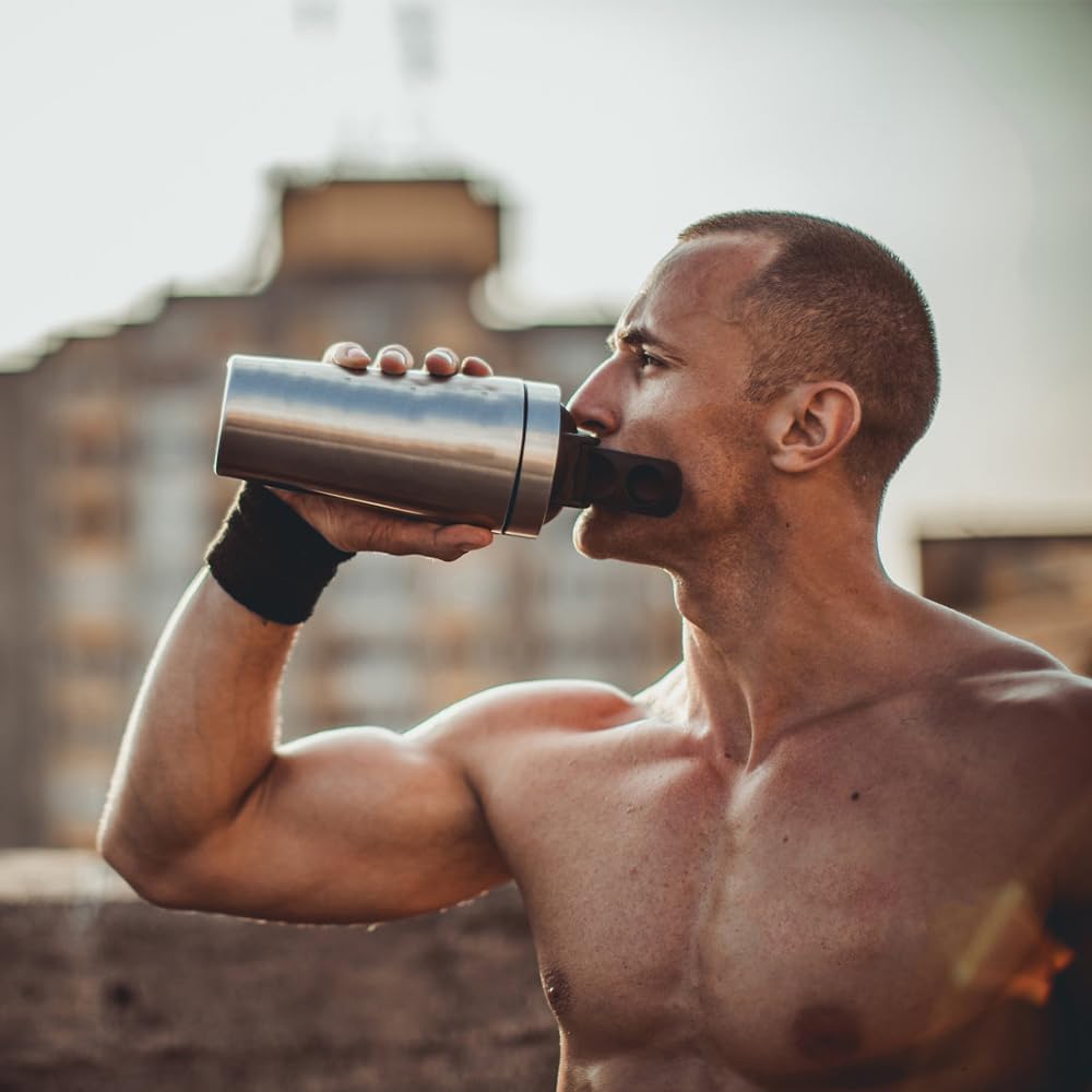 Protein Shaker Bottle 750ml, Stainless Steel Protein Shaker Cup, Gym Shaker Bottle, Protein Mixer Shaker Supplement Bottle with Mixball, Leak Proof Metal Sports Water Bottle for Men&Women