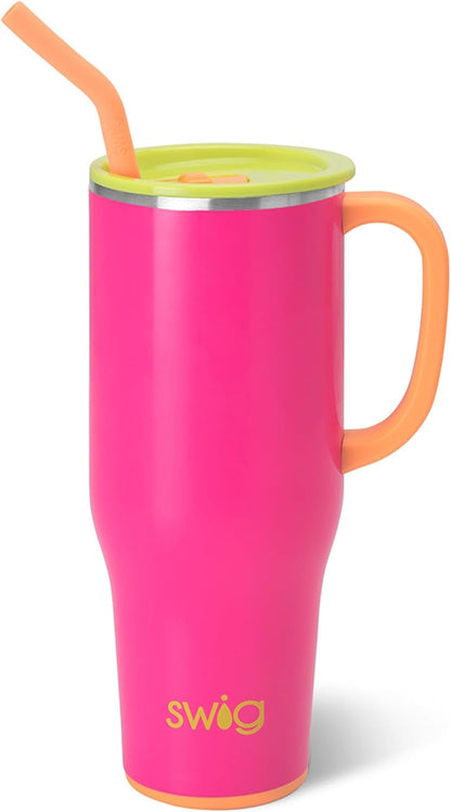 Swig Life 40oz Mega Mug, 40 oz Tumbler with Handle and Straw, Cup Holder Friendly, Dishwasher Safe, Extra Large Insulated Tumbler, Stainless Steel (Pickleball)