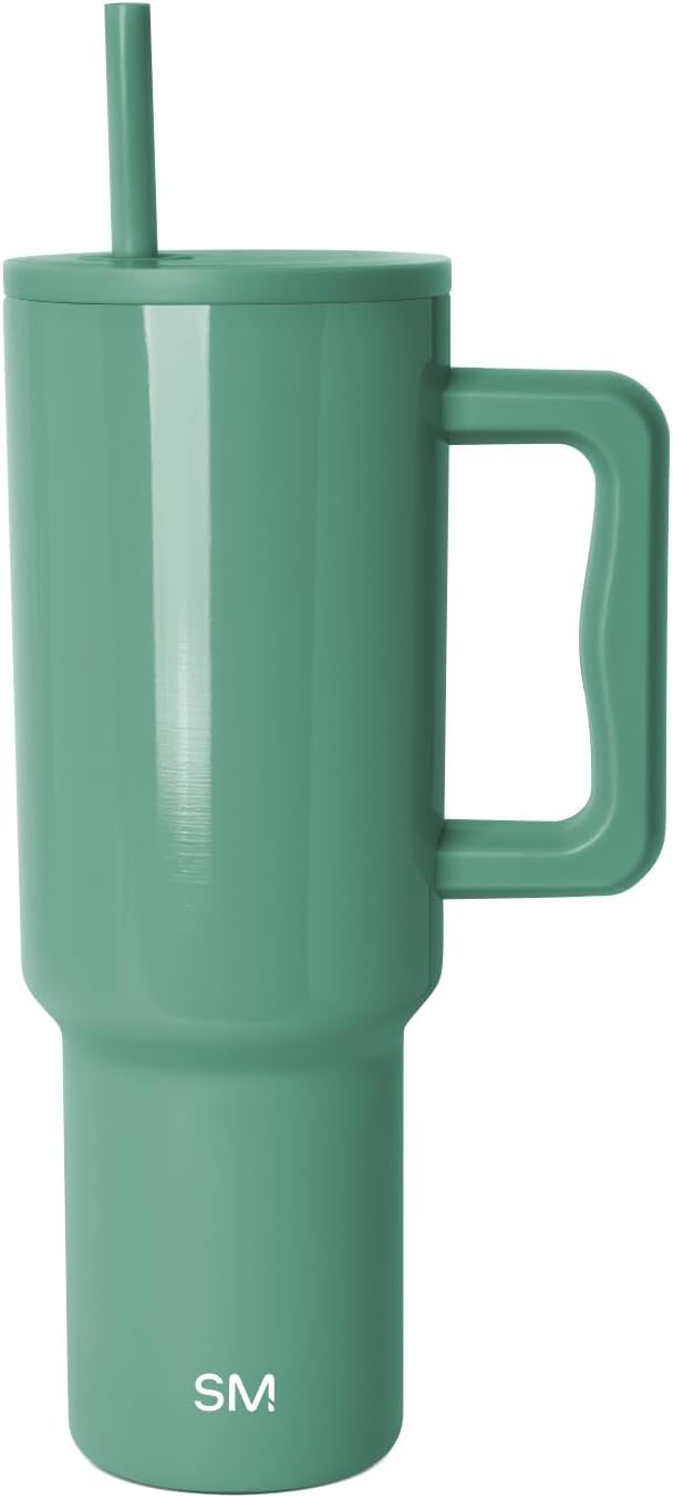 Simple Modern 40 oz Trek Tumbler with Handle and Straw Lid | Cup Holder Friendly Insulated Stainless Steel Travel Mug | Sea Glass Sage - Colors A
