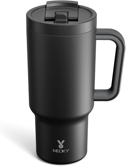 Meoky 32 oz Tumbler with Handle and Flip Straw, 100% Leakproof Tumbler with Lid and Straw, Stainless Steel Insulated Cup, Cupholder Friendly, Keeps Cold for 24 Hours (Night)