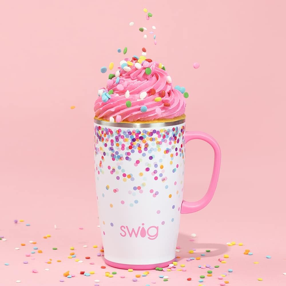 Swig Life 18oz Travel Mug, Insulated Tumbler with Handle and Lid, Cup Holder Friendly, Dishwasher Safe, Stainless Steel, Travel Coffee Cup (Honey Meadow)