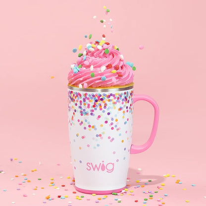 Swig Life 18oz Travel Mug, Insulated Tumbler with Handle and Lid, Cup Holder Friendly, Dishwasher Safe, Stainless Steel, Travel Coffee Cup (Honey Meadow)