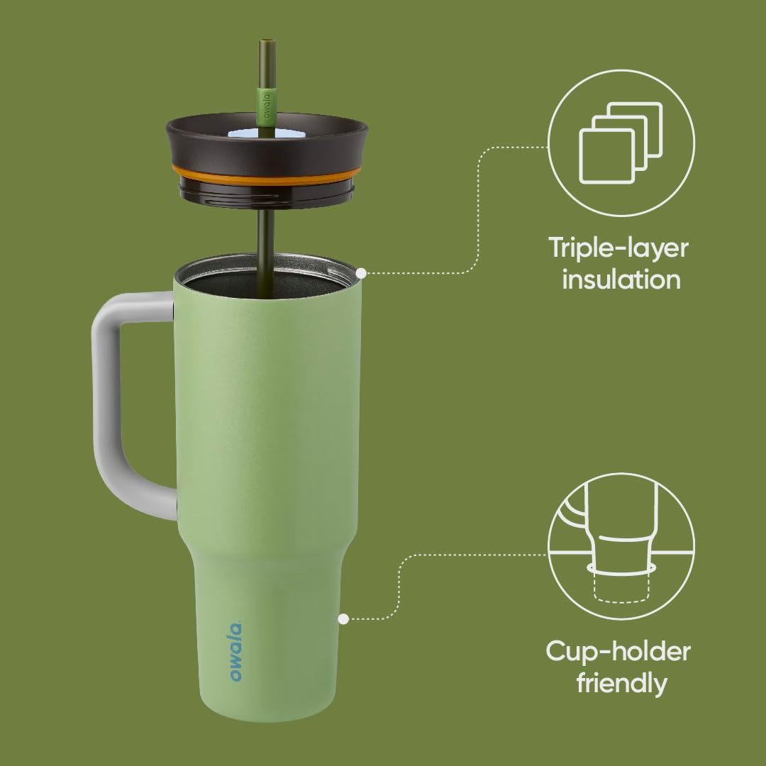 Owala Stainless Steel Triple Layer Insulated Travel Tumbler with Spill Resistant Lid and Straw, BPA Free, 24 oz, Grey/Blue (The Great Blue)