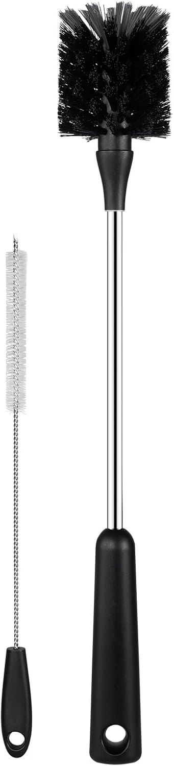 Bottle Brush, Long Stainless Steel Handle Water Bottle Brush Cleaner, Sports Bottle Scrubber, Kitchen Scrub Cleaning Brushes for Beer Bottles, Cups, Wine Glasses, Coffee Mugs, Tumblers, Thermos