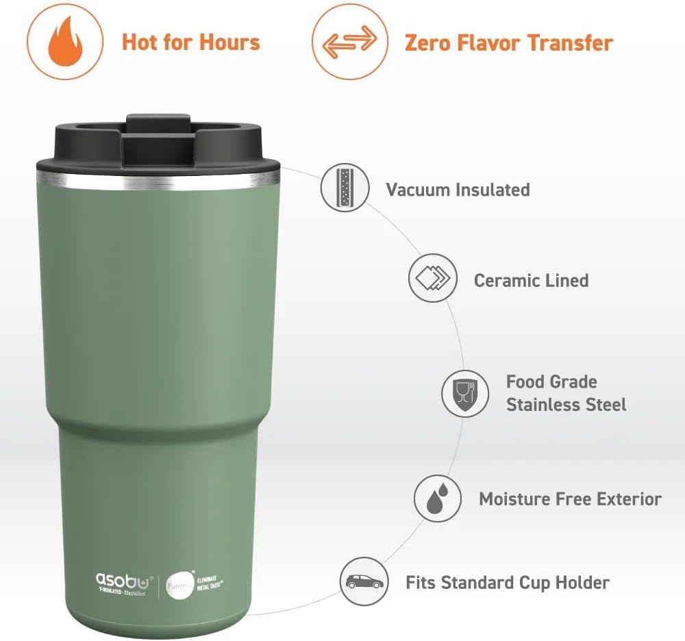 asobu 22oz Extra Large Ceramic-Lined Travel Mug with No Metal Taste-Keeps Flavors True - Double-Wall Vacuum Insulated Coffee Mug with Spill-Proof Pop-Open Lid for Hot Drinks
