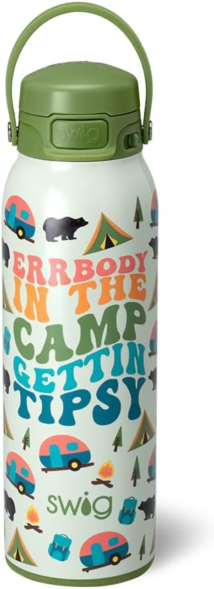 Swig Life 36oz Insulated Water Bottle, Travel Water Bottle with Straw and Lid, Cup Holder Friendly, Stainless Steel (Pickleball)