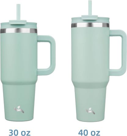 Konokyo 30 oz Tumbler with Handle and 2 Straws,2 in 1 Lid Insulated Water Bottle Stainless Steel Travel Coffee Mug,Sky