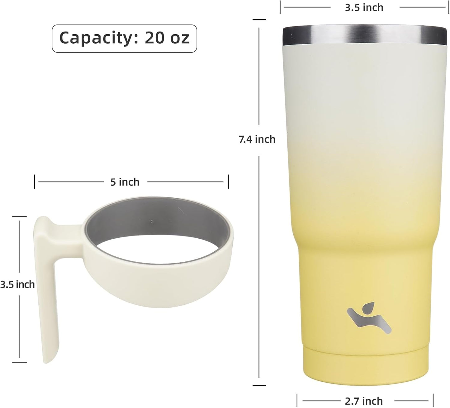 Konokyo 20 oz Tumbler with Handle and 2 Straw 2 Lid, Insulated Water Bottle Stainless Steel Vacuum Cup Reusable Travel Mug,Black