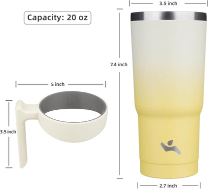 Konokyo 20 oz Tumbler with Handle and 2 Straw 2 Lid, Insulated Water Bottle Stainless Steel Vacuum Cup Reusable Travel Mug,Black