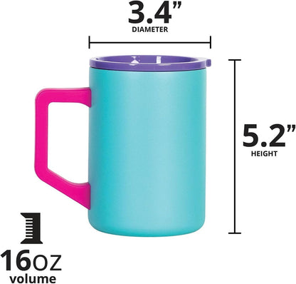 Elemental Insulated Coffee Mug - Triple-Wall Stainless Steel Summit Travel Cup for Hot and Cold Drinks - Thermal Coffee Mug with Lid and Handle for Camping, Office & Travel 16oz - Rainbow Speckle
