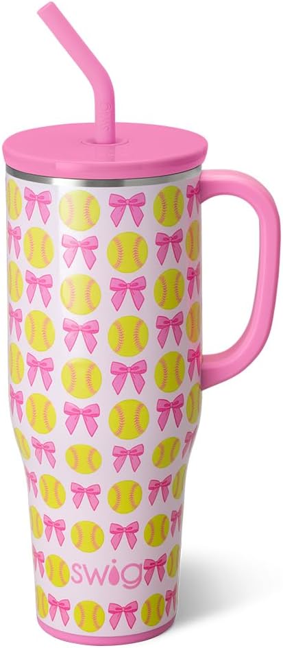 Swig Life 40oz Mega Mug, 40 oz Tumbler with Handle and Straw, Cup Holder Friendly, Dishwasher Safe, Extra Large Insulated Tumbler, Stainless Steel (Pickleball)