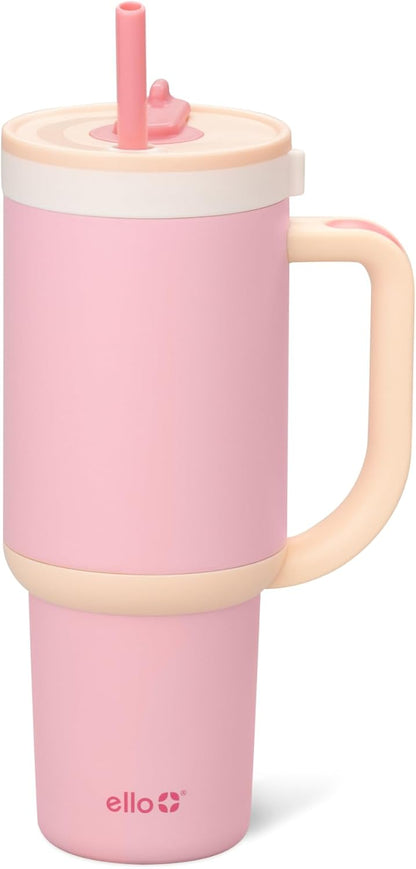 Ello Oasis 40 oz Tumbler with Handle & Retracting Straw | Reusable Insulated Stainless Steel Cup 100% Leakproof, Gifts for Teens Women Men | Keeps cold for 24 Hours, Cup Holder Friendly, Daisies