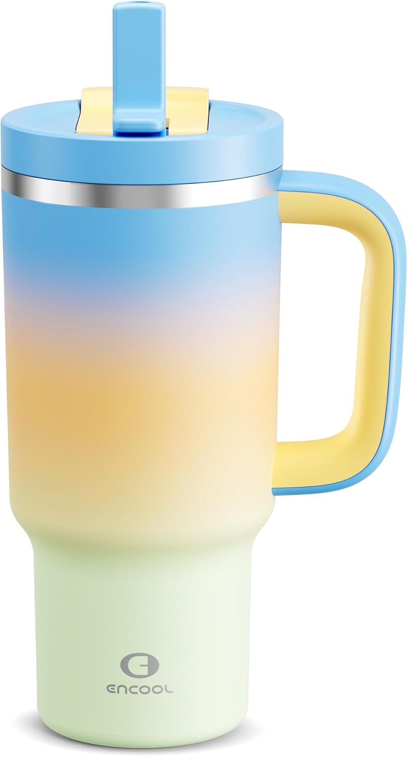 40 oz Tumbler with Handle and Straw: Stainless Steel Insulated Tumbler Keeps Cold for 24 Hours, Leakproof Travel Cup Fits in Cup Holder and BPA-Free, Cotton Candy