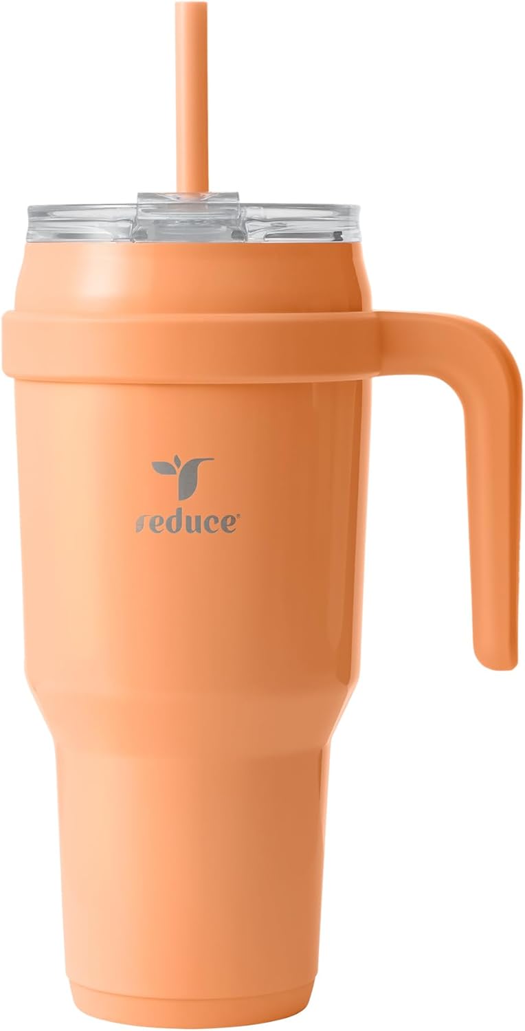 REDUCE 24 oz Stainless Steel Tumbler with Handle - Dual-Wall Vacuum Insulated Travel Mug, Sweat-Proof Lid & Reusable Straw - Keeps Drinks Cold for 24 Hrs, Fits Cupholders, Dishwasher Safe - Lilac Bud