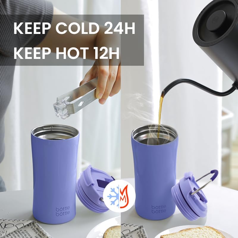 BOTTLE BOTTLE Coffee Tumbler with Dual-use Lid and Straw Double Walled Iced Travel Coffee Mug for Woman and Man 12 oz Stainless Steel Insulated Tumbler with Handle (blue)