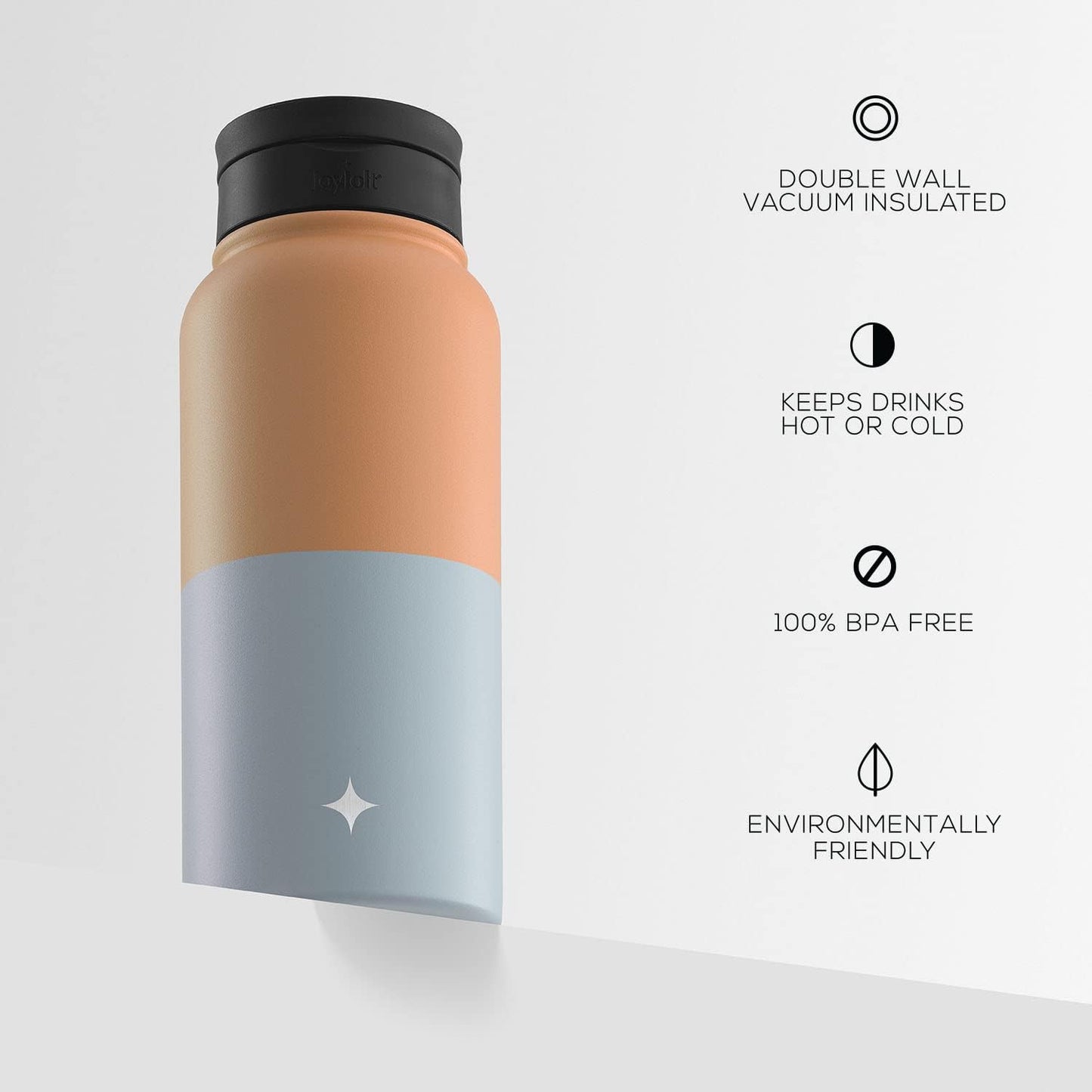 JoyJolt Triple Insulated Water Bottle with Straw Lid AND Flip Lid! 22oz Water Bottle, 12 Hour Hot/Cold Vacuum Insulated Stainless Steel Water Bottle. BPA-Free Leakproof Water Bottles - Thermos Bottle