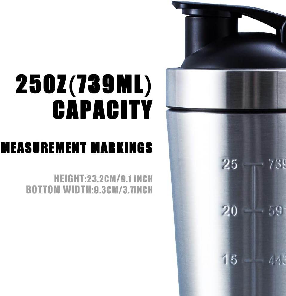 VALESKA 20-Ounce Stainless Steel Protein Shaker Bottle With Wire Whisk - BPA Free, Leak-Proof, Dishwasher Safe, Perfect for Gym Workout