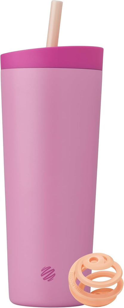 BlenderBottle 2-in-1 Insulated Stainless Steel Shaker Tumbler, Swig Leakproof Lid, Straw, BlenderBall, BPA Free, For Protein Shakes, Smoothies, And Pre Workout, 24 oz, Purple/Blue (Moon Mist)